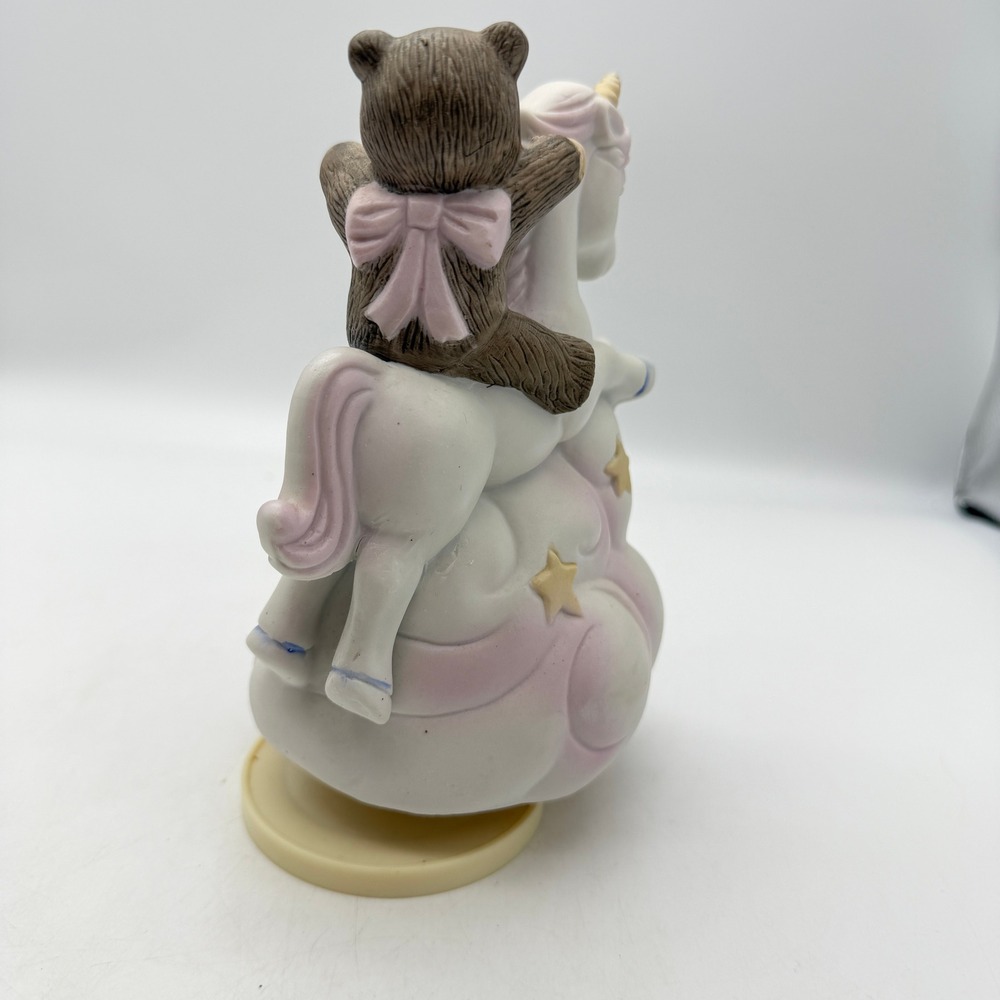 VTG Unicorn Musical Figurine teddy bear nursery Porcelain Cloud Stars Decor - Picture 3 of 9
